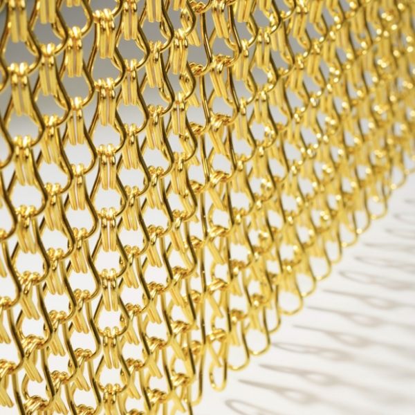 A piece of neatly arranged gold chain link curtain
