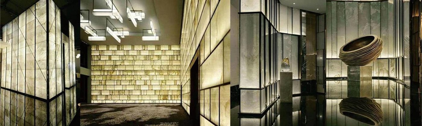 Laminated glass metal mesh and interior lighting create different atmospheric effects.